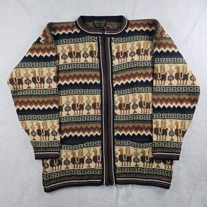 Alpaca Full Zip Cardigan Sweater Small 38" 100% Alpaca Cusco Peru Llama Tribal